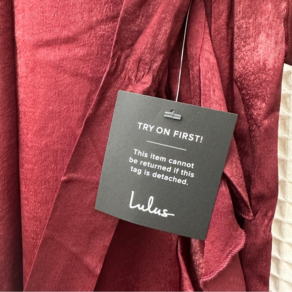 Lulus Wrapped Up In Love Burgundy Satin Faux-Wrap Midi Dress size S - Picture 8 of 10